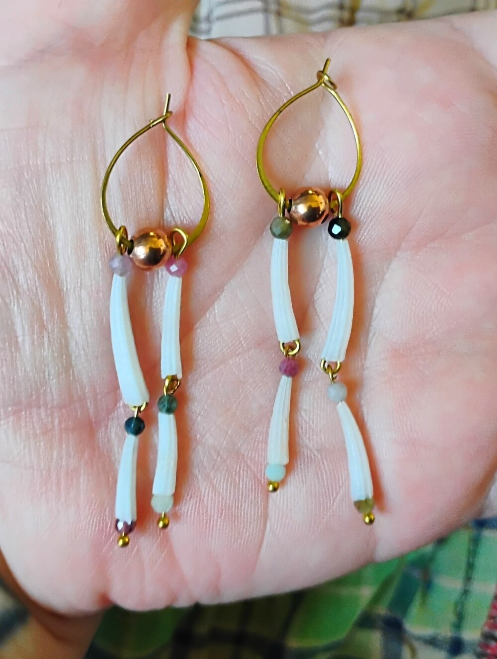 Delicate Tusk Shell Decorated Hoops - Handmade